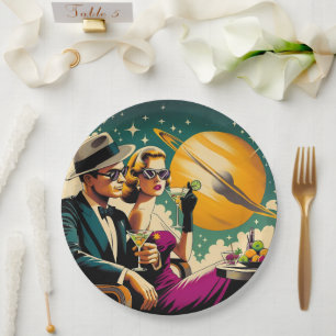 Space Age Las Vegas Martini Gangster Party Paper Plate
