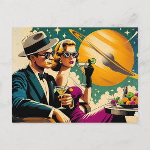 Space Age Las Vegas Martini Gangster Party Postcard