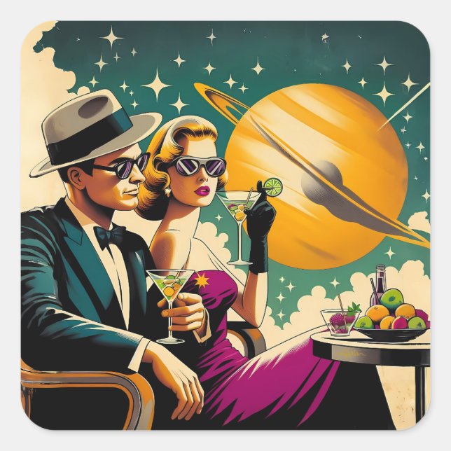Space Age Las Vegas Martini Gangster Party Square Sticker (Front)