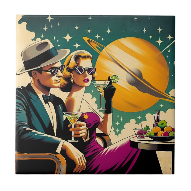 Space Age Las Vegas Martini Gangster Party Tile (Front)