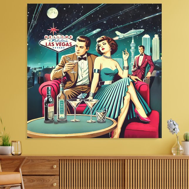 Space Age Las Vegas Martini Party Canvas Print (Insitu(LivingRoom))