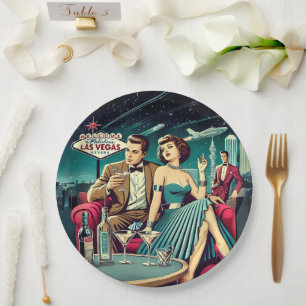 Space Age Las Vegas Martini Party Paper Plate