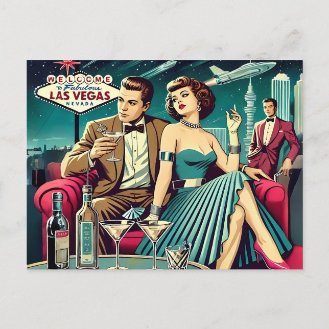 Space Age Las Vegas Martini Party Postcard (Front)