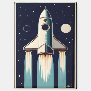 Space Age Retro 50s Rocket Ship Magnet