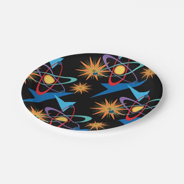 Space Age Retro Multicolored Pattern Paper Plate (Angled)