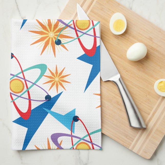 Space Age Retro Multicolored Pattern Tea Towel (Quarter Fold)