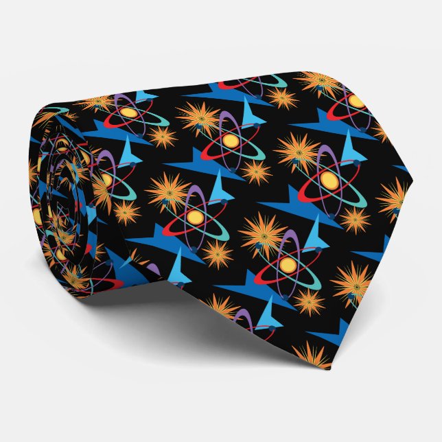 Space Age Retro Multicolored Pattern Tie (Rolled)