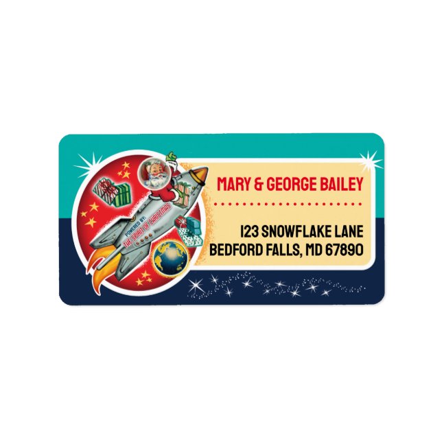 Space Age Santa Christmas Card Address Labels (Front)
