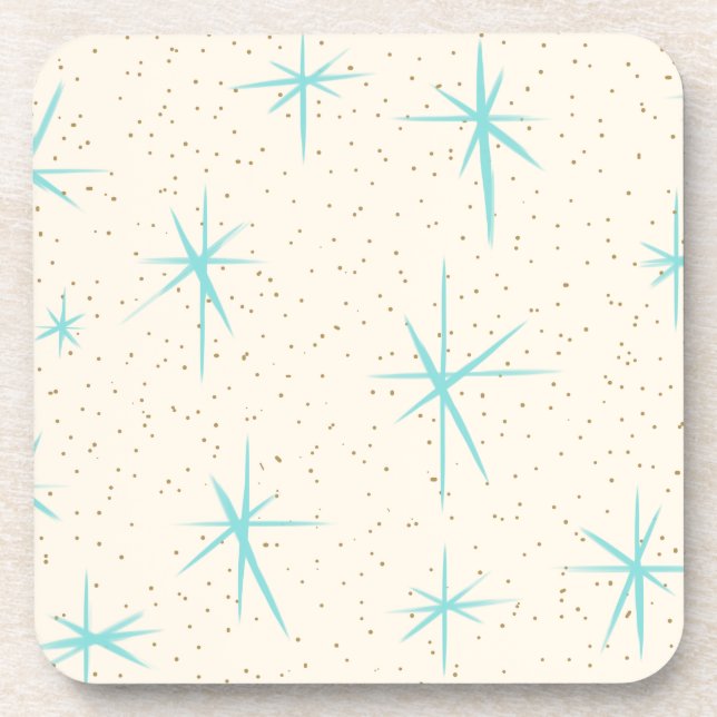 Space Age Turquoise Starburst Hard Plastic Coaster (Front)
