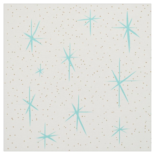 Space Age Turquoise Starbursts Fabric (Swatch)