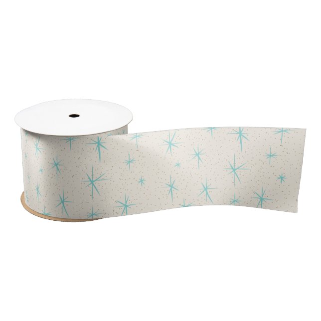 Space Age Turquoise Starbursts Ribbon Satin Ribbon (Spool)