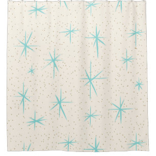 Space Age Turquoise Starbursts Shower Curtain