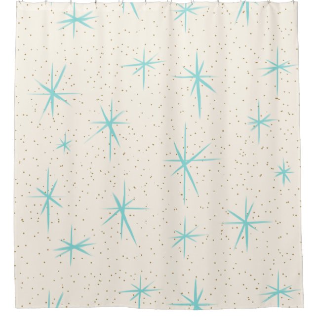 Space Age Turquoise Starbursts Shower Curtain (Front)