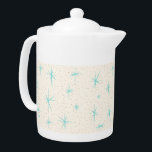 Space Age Turquoise Starbursts Tea Pot<br><div class="desc">This Space Age Turquoise Starbursts Tea Pot features blue starbursts on a creamy background with gold coloured speckles. Inspired by a classic mid century modern dish pattern, this design has an authentic vintage flair. The retro kitschy goodness will make you feel like you’ve stumbled across a flea market treasure. This...</div>