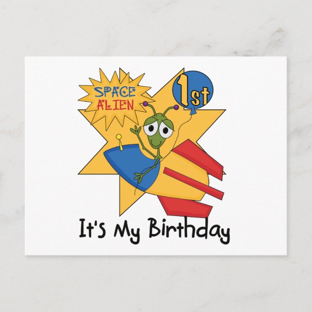 Space Alien 1st Birthday Tshirts and Gifts Postcard (Front)