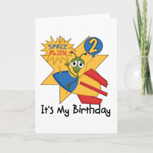 Space Alien 2nd Birthday T-shirts and Gifts Card
