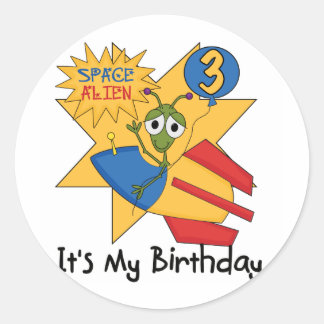Space Alien 3rd Birthday Tshirts and Gifts Classic Round Sticker