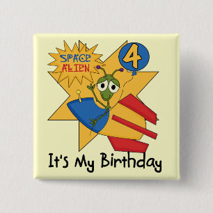 Space Alien 4th Birthday T-shirts and Gifts 15 Cm Square Badge