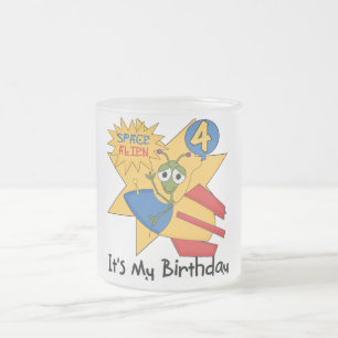 Space Alien 4th Birthday T-shirts and Gifts Frosted Glass Coffee Mug