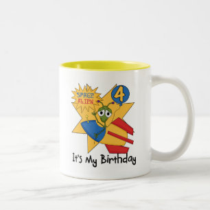 Space Alien 4th Birthday T-shirts and Gifts Two-Tone Coffee Mug