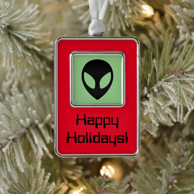 Space Alien Extraterrestrial Being Silver Plated Framed Ornament (Tree)