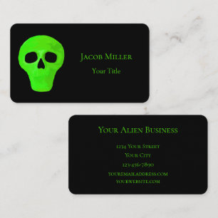 Space Alien Face Neon Green Black UFO Business Card