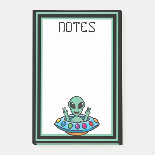 Space Alien Flying Saucer Post-It Notes (Front)