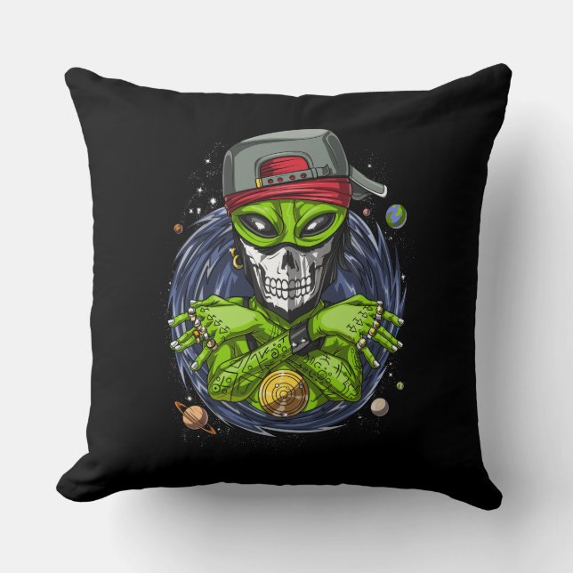 Space Alien Gangstа UFO Extraterrestrials Rapper Cushion (Front)