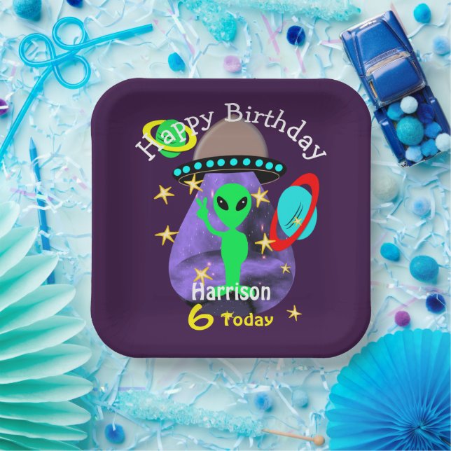 Space Alien Outer Space Cute Kids Birthday Party P Paper Plate (Party)