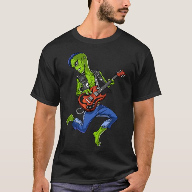 Space Alien Playing Guitar T-Shirt (Front)