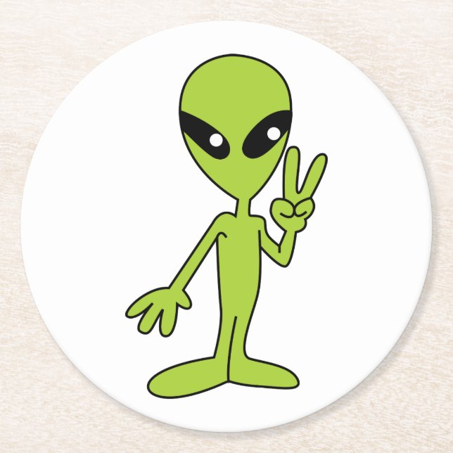 Space Alien Round Paper Coaster (Front)