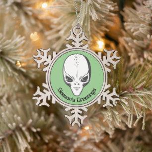 Space Alien Sci Fi Snowflake Pewter Christmas Ornament