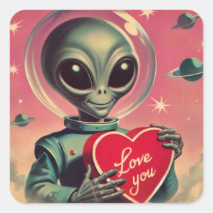 Space Alien Valentine Sci Fi Romantic Valentine's Square Sticker