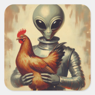 Space Alien Vintage Painted Illustration Square Sticker