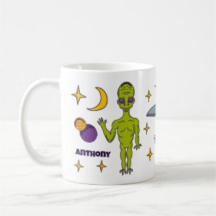 Space Alien with Flying Saucer Personalised Coffee Mug