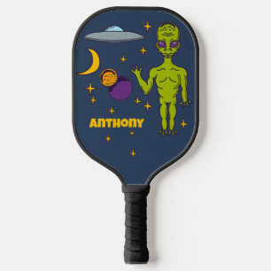 Space Alien with Flying Saucer Personalised Pickleball Paddle