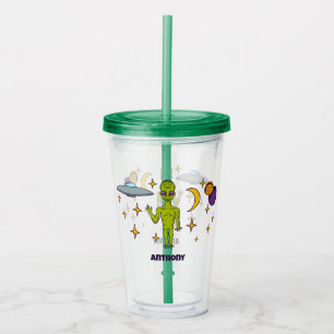 Space Alien with Flying Saucer Personalized Acrylic Tumbler