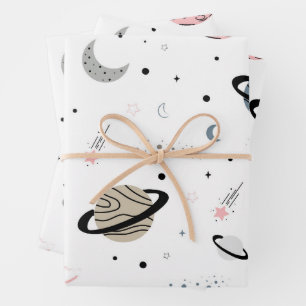  Space and Stars Pattern  Wrapping Paper Sheet