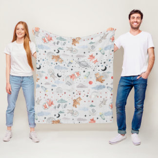 Space Animales - grey texture Fleece Blanket