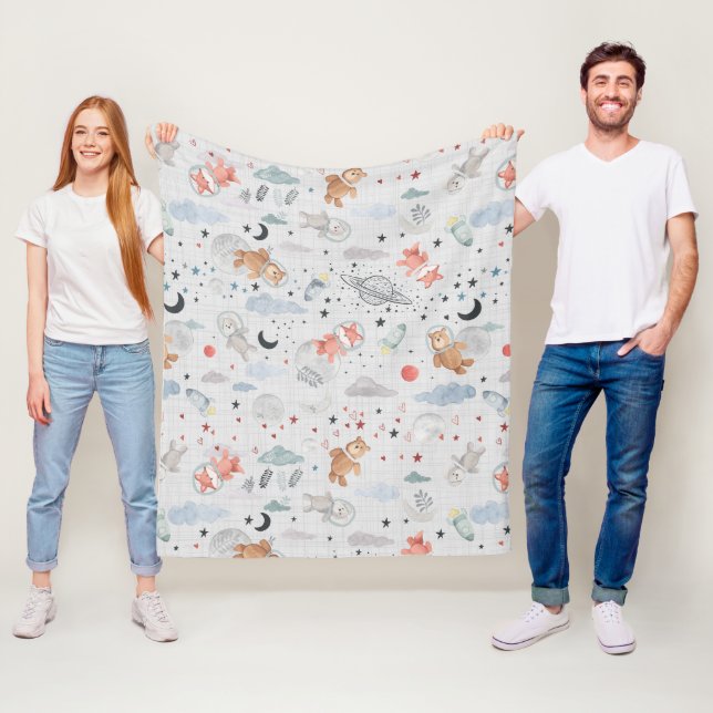 Space Animales - grey texture Fleece Blanket (In Situ)