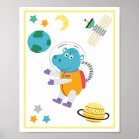 Space Animals Art Print Hippo