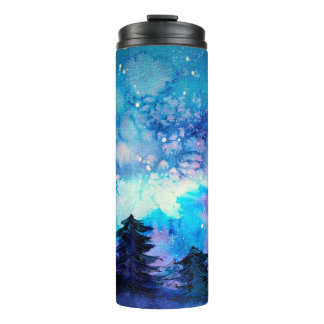 Space art at watercolor with night sky and trees thermal tumbler