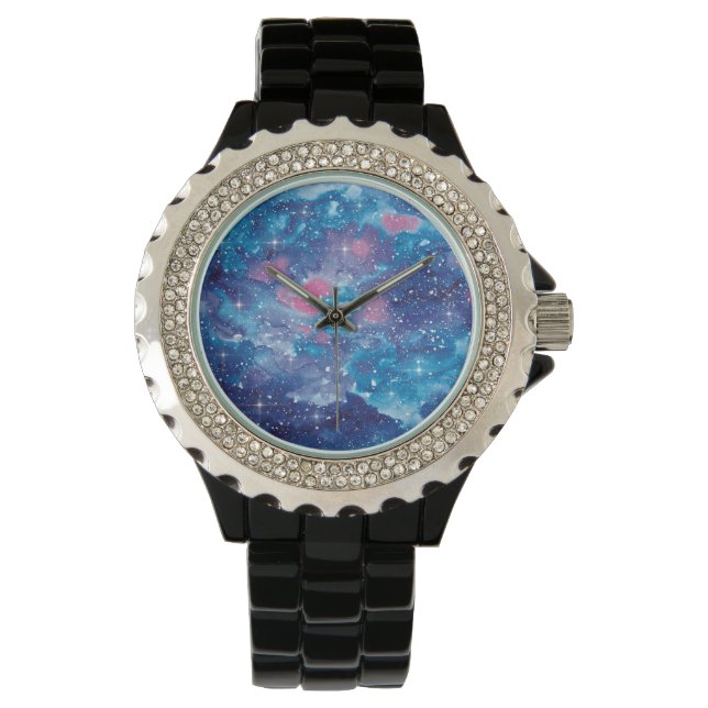 Space Art Watercolor Galaxy Watch (Front)