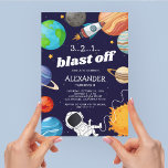 Space Astronaut Any Age Birthday Party Invitation<br><div class="desc">Outer space kids birthday party invitations featuring a starry sky background,  planets of the solar system scattered around the edge,  a rocket ship,  astronaut,  and a modern birthday celebration template that is easy to personalise.</div>