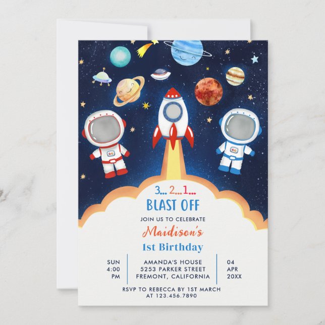 Space Astronaut Any Age Birthday Party Invitation (Front)