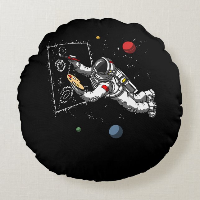 Space Astronaut Art Painter Cosmic Galaxy Artist Round Cushion (Front)
