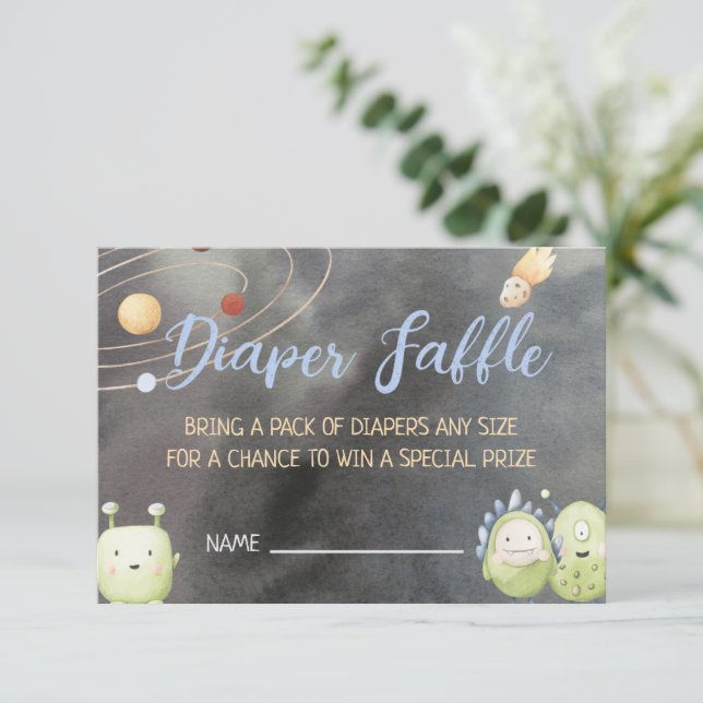 Space Astronaut Baby Shower Diaper Raffle Card (Standing Front)