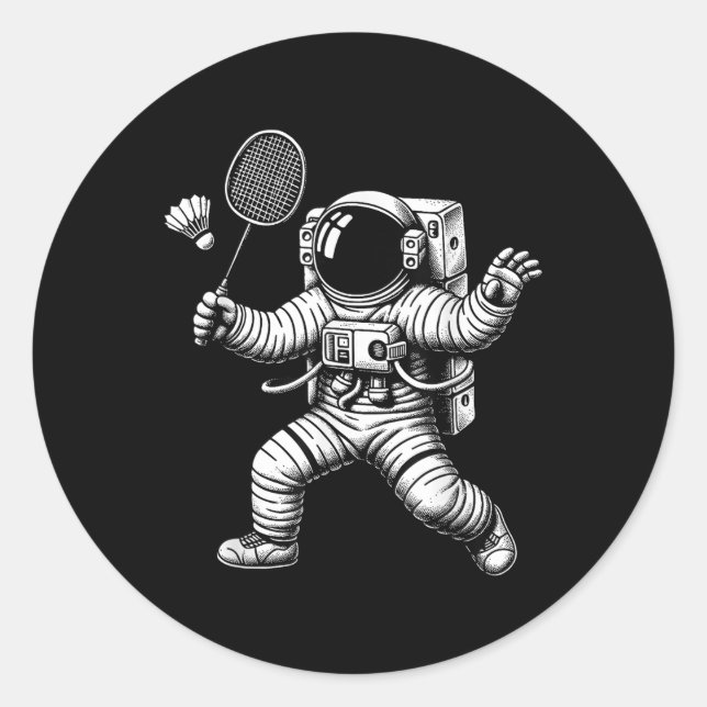 Space Astronaut Badminton Player Shuttle Sport  Classic Round Sticker (Front)