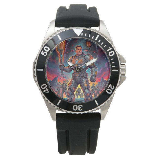 Space Astronaut Bbq Retro Sci-Fi Pop Art Comic Watch (Front)