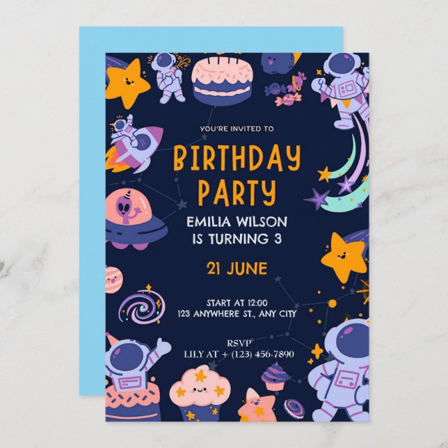 Space Astronaut Birthday Invitation (Front/Back)